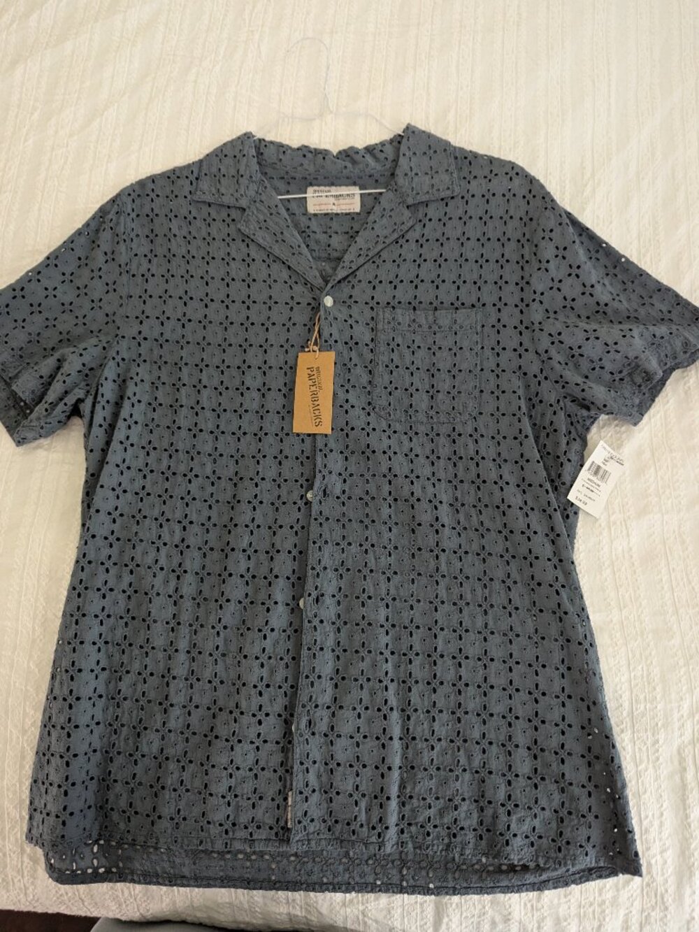Original Paperbacks NWT Sea Blue Eyelet Short Sleeve Button-Down Shirt Size M